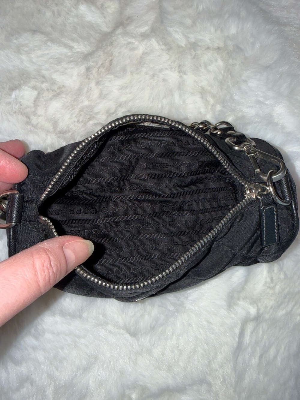Prada Black Quilted Mini Barrel Bag with Silver Chain - Picture 10 of 16